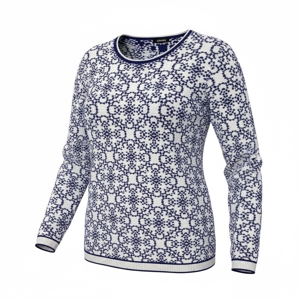 Olsen soft winter sweater w long sleeves, off-white with attractive blueâŚ